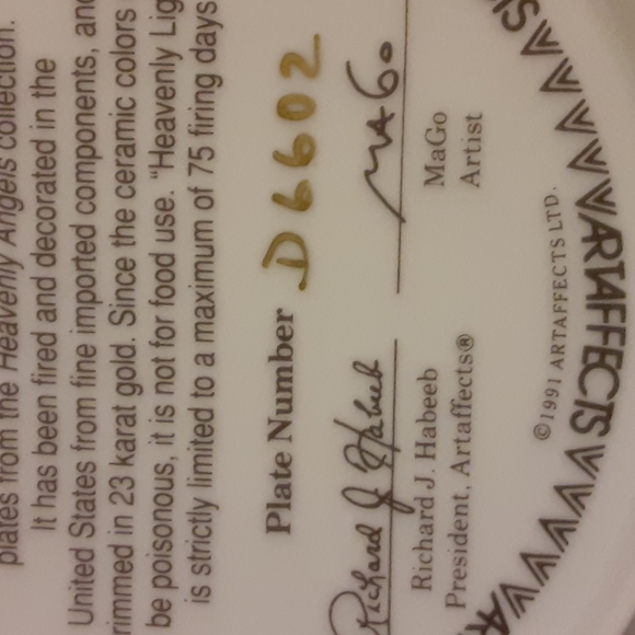 Vintage Artaffects Ltd Ed Heavenly Light Cert MaGo Heavenly Angels Plate NWOT - Picture 7 of 8